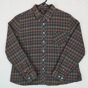 L.L. Bean Women's Rare Silk Blend Plaid Shirt Y2K Gold Script Label Earth Tone S